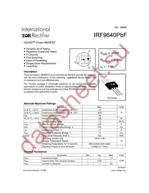 IRF9640PBF datasheet  